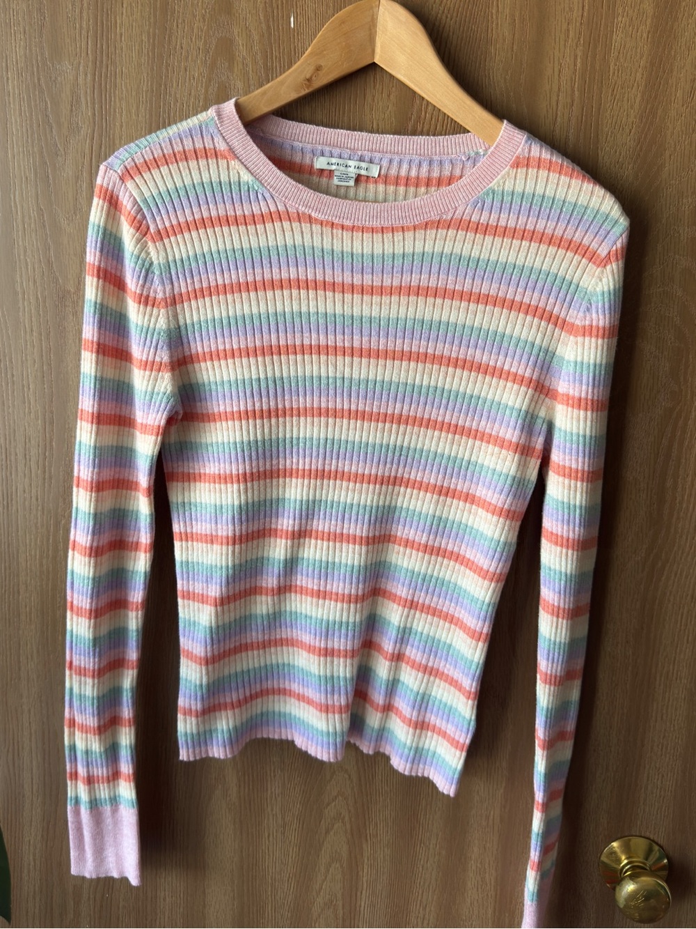 American Eagle Outfitters Pastel Pink Rainbow Ribbed Sweater